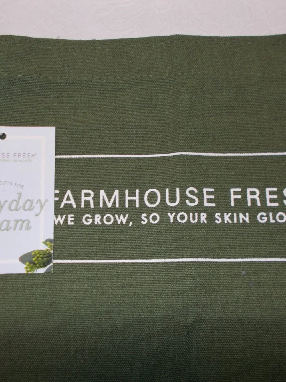 NWT Farmhouse Fresh olive green canvas tote bag, smoke-free